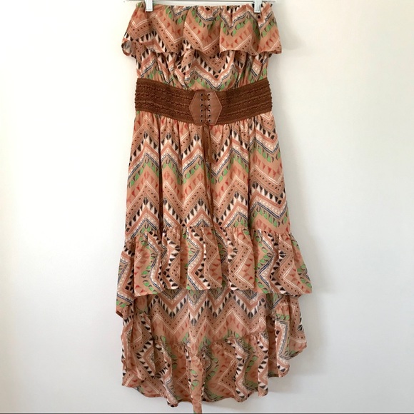 Papaya strapless high low dress Aztec design - Picture 6 of 8